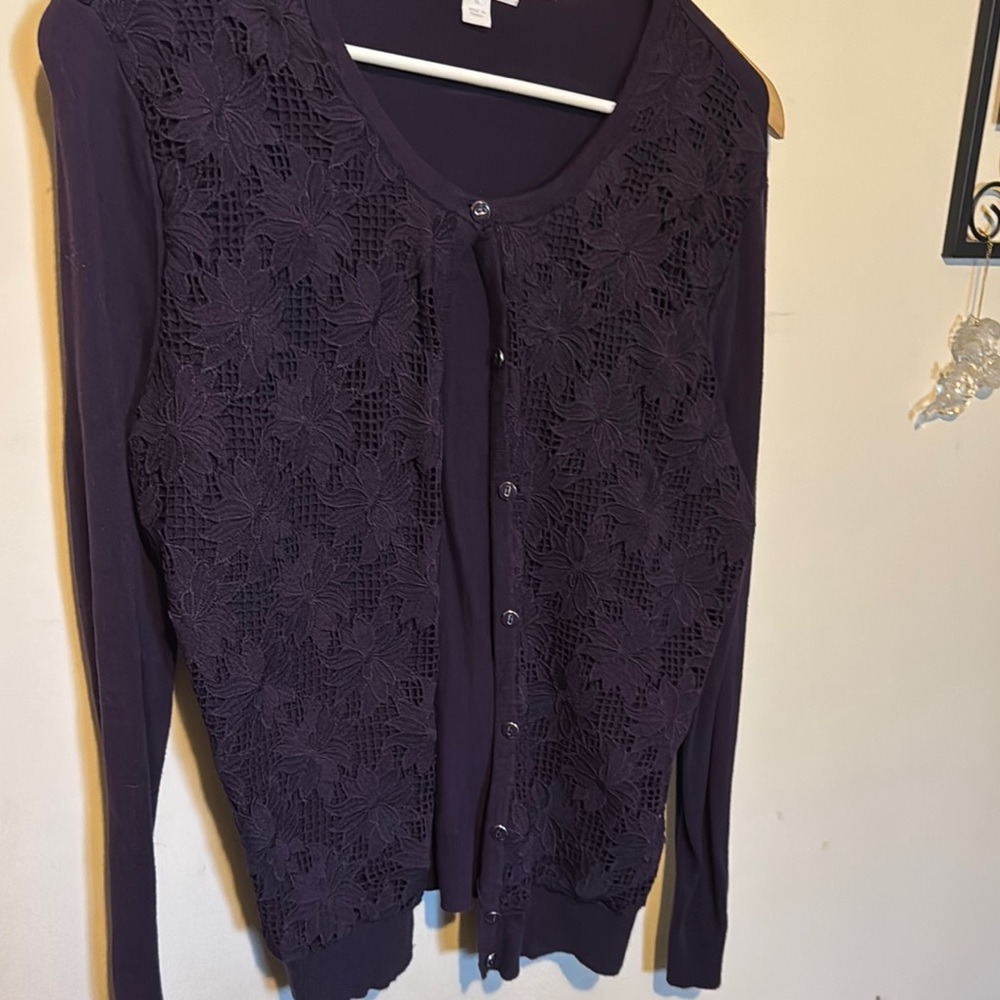 Women's Purple Lace Cardigan Sweater